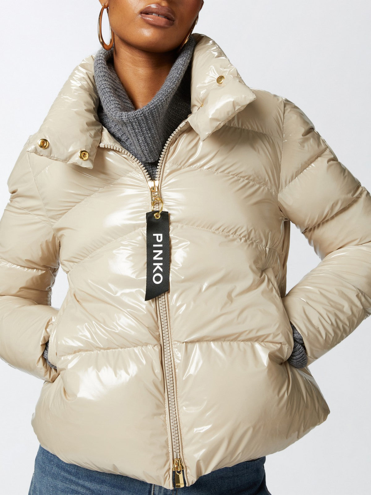 PINKO Piumino Donna Mirco Caban Crystal Nylon Con 101598-A11K D05 Beige - Stilato