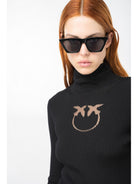 PINKO Maglione Donna Tartaruga Maglia Lana Logo In 102020-A18M Z99 Nero - Stilato
